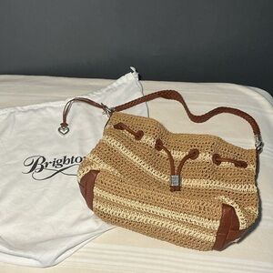 Brighton Tan and Brown Straw Shoulder Bag
